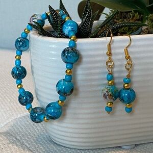 Turquoise and Gold Beaded Jewelry Set